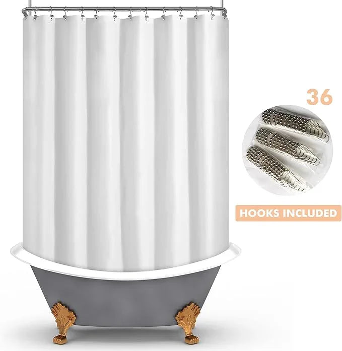 Mrs Awesome White Clawfoot Tub Shower Curtain or Liner with 12 Magnets - Free 36 Hooks Included, Waterproof PEVA, 180" x 70", White - ModernBath