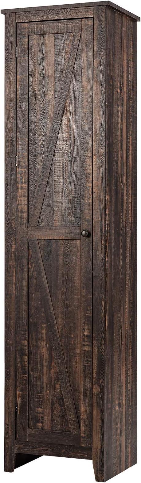 Giantex Tall Storage Cabinet Free Standing Floor Storage Tower with Four Shelves and Single Door, Narrow Cabinet for Bedroom, Living Room, Bathroom 17x16x72 Inch Utility Storage Cabinet (Coffee) - ModernBath