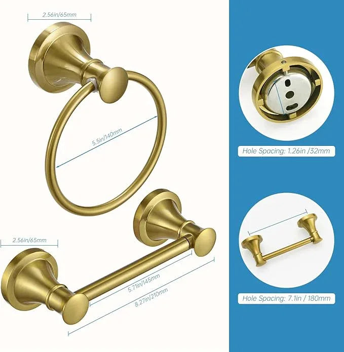 RUMOSE Toilet Paper Holder and Hand Towel Ring Brushed Gold Wall Mount Bathroom Hardware Accessories 2 PCS Set Flexible Pivoting Toilet Tissue Roll Holder and Towel Hanger, Stainless Steel - ModernBath