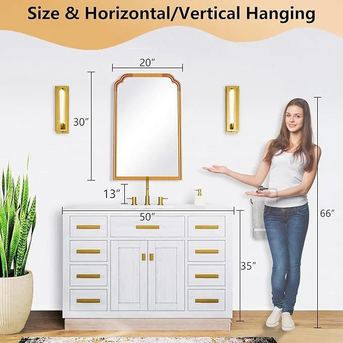 Ferytange Wood Frame Wall Mirror for Bathroom, Rounded Corner Arch Rectangle Mirror for Entryway, Living Room or Bedroom Home Decor - Light Woodgrain [20" x 30" Natural Color] - ModernBath