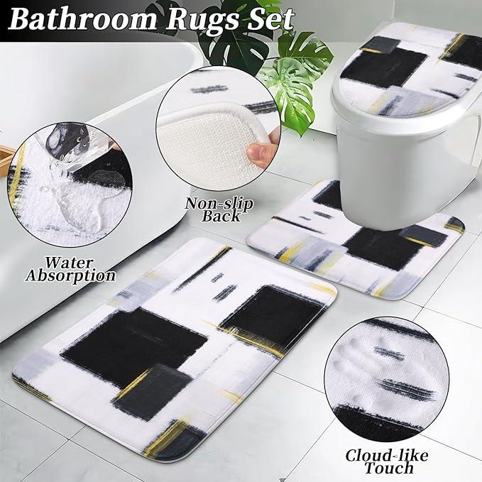 XLHOMO Bathroom Set - Black Bathroom Accessories Set, Bathroom Sets with Shower Curtain and Rugs, Black Shower Curtain Set with Bathroom Trash Can, Soap Dispenser, Soap Dish for Home Decor - ModernBath