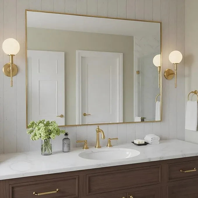 Bonverre 30x40 Inch Brass Bathroom Mirror for Wall, Aluminum Frame Rectangle Rectangular Vanity Mirror, Modern Large for Bedroom, Living Room, Horizontal or Vertical - ModernBath