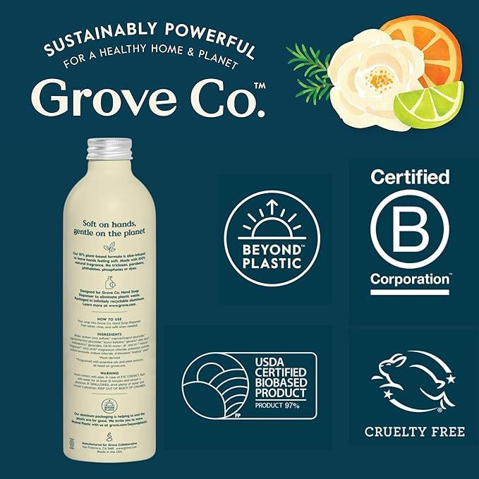 Grove Co. Hydrating Gel Hand Soap Refills (3 x 13 Fl Oz) | Plastic-Free Liquid Hand Soap Refill Set, Leaves Hands Soft and Clean, 100% Natural Lemon & Eucalyptus Fragrance - ModernBath