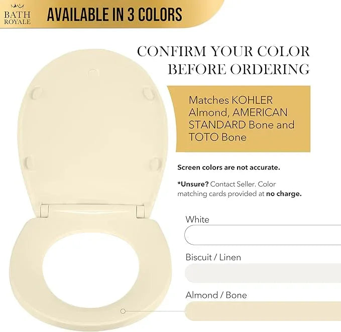 Bath Royale Toilet Seat Upgrade Round BR500-02 Heavy Duty Quiet Close, Durable, Stain-Resistant and Easy to Clean, Fits All Toilet Brands, Executive Series - Almond/Bone - ModernBath