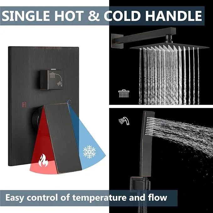 Aolemi Shower Faucet Set Rain Shower System with Handheld Spray Bathroom Shower Combo Rough-in Valve and Shower Trim Kit Included Oil Rubbed Bronze 8 Inch Wall Mount Shower Head - ModernBath
