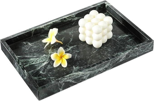 Koville Natural Marble Tray, 12x8“ Coffee Table Vanity/Decorative Tray for Jewerly, Watch, Perfume Candle Storage for Bedroom/Bathroom/Kitchen Countertop(Indian Green Marble) - ModernBath