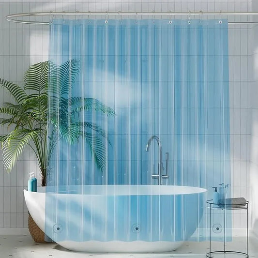 Titanker Shower Curtain Liner, Plastic Shower Liner PEVA 72 x 72 Lightweight Waterproof Shower Curtains for Bathroom with Magnets and Rustproof Grommets, Clear Blue - ModernBath