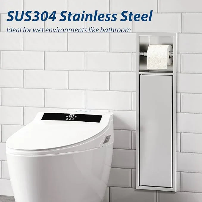 Recessed Toilet Paper Holder, SUS304 Stainless Steel Rustproof Recessed Toilet Paper Holder with Storage Cabinet, in Wall Tissue Paper Holder for Bathroom, Brushed Nickel, 4.7" Depth - ModernBath