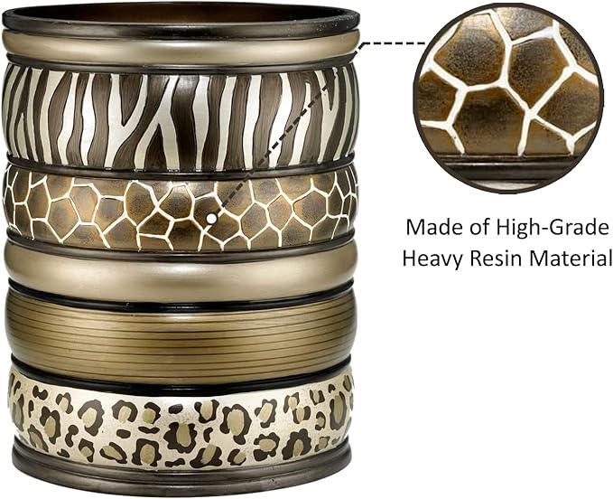 Zahari Home 2pc Safari Stripes Modern Bath Accessories Set Waste Basket & Tissue Box Modern Classic Contemporary Decorative Beautiful Designs Bathroom Decor Set for Home Luxury Bathroom Sets - ModernBath