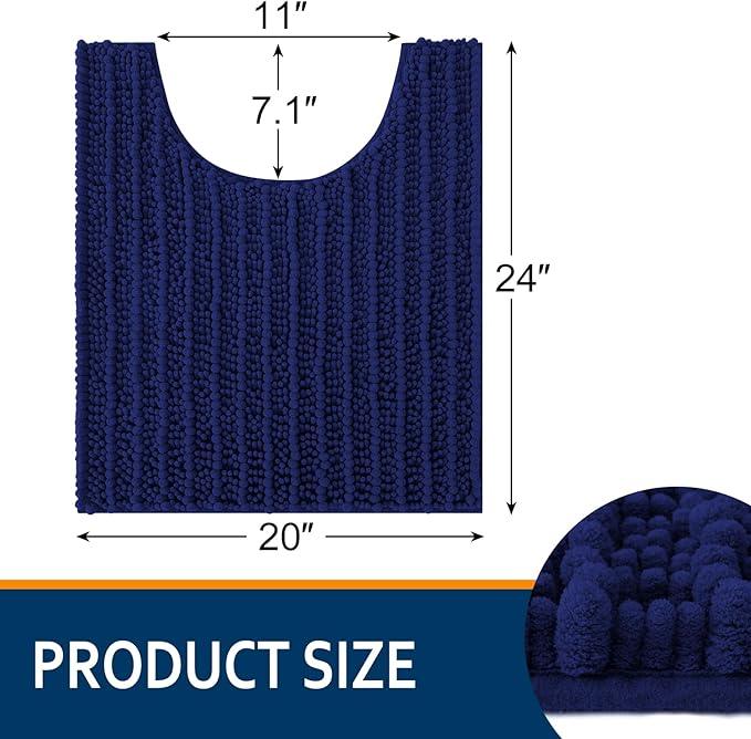 Smiry Bathroom Toilet Rugs U Shaped 24x20, Extra Soft Absorbent Non Slip Rubber Backing Chenille Contour Bath Rugs for Toilet, Machine Washable Contoured Bath Mats, Navy Blue - ModernBath