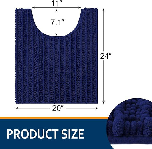 Smiry Bathroom Toilet Rugs U Shaped 24x20, Extra Soft Absorbent Non Slip Rubber Backing Chenille Contour Bath Rugs for Toilet, Machine Washable Contoured Bath Mats, Navy Blue - ModernBath