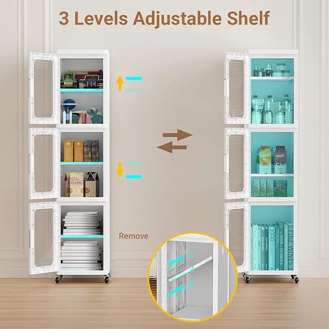 BROVIEW 4-Tier Tall Narrow Storage Cabinet Organizer, Slim Bathroom Cabinets with Adjustable Shelves and Doors, Plastic Kitchen Pantry Organizers and Storages for Small Space, Laundry, White - ModernBath