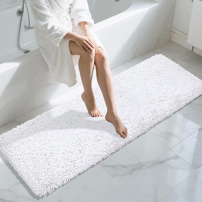 Yimobra Long Bathroom Rugs Runner 70x24 Inch, Extra Thick Soft Absorbent Chenille Bath Mat, Non Slip Machine Washable, Quick Dry Bath Rugs for Bathroom Floor, Tub and Shower, White - ModernBath
