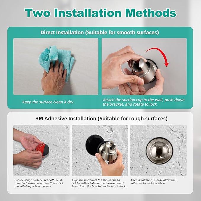 2 Pack Vacuum Suction Cup Shower Head Holder, Removable Shower Head Bracket, Height Adjustable Wall Mount ABS Plastic Suction Holder for Handheld Showerhead, Brushed Nickel - ModernBath