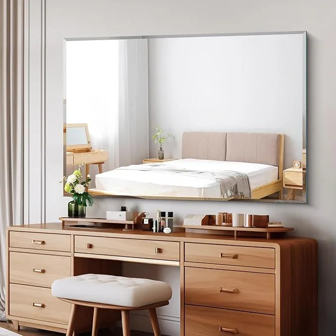 CILIBER Beveled Mirror, 55x36 Large Bathroom Mirrors for Over Sink, Lightweight Design Beveled Frameless Vanity Mirror Wall Mounted, Crystal-Clear 3mm Tempered Glass, Horizontally or Vertically - ModernBath
