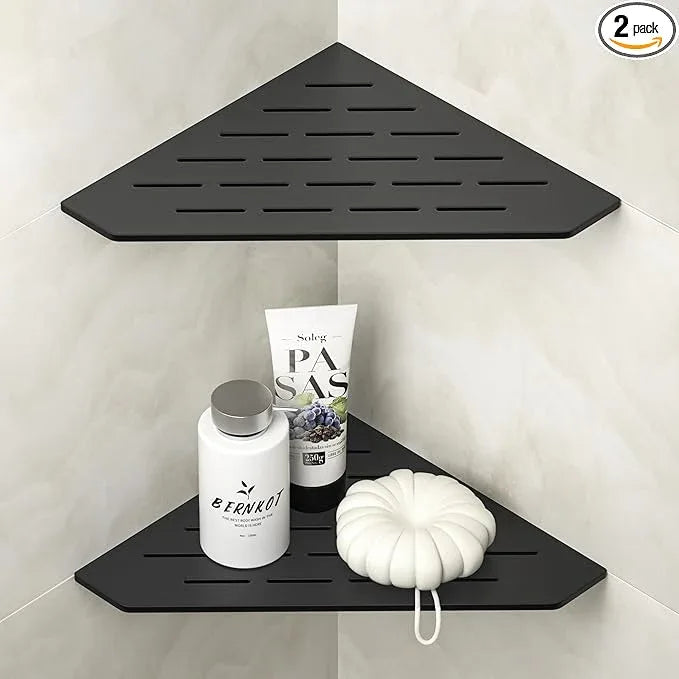 Corner Shower Shelf 10" Matte Black 304 Stainless Steel Pentagonal Heavy Duty Floating Corner Sheves Slot Design Recessed Bathroom Shelf for Tiled Wall 2 Pack, No Drilling Needed - ModernBath