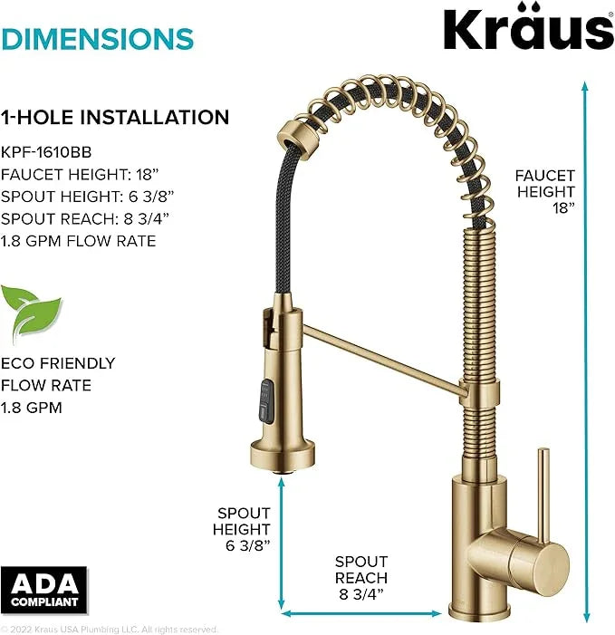 KRAUS Bolden Commercial Style 2-Function Single Handle Pull Down Kitchen Faucet in Spot-Free Brushed Brass, KPF-1610BB - ModernBath