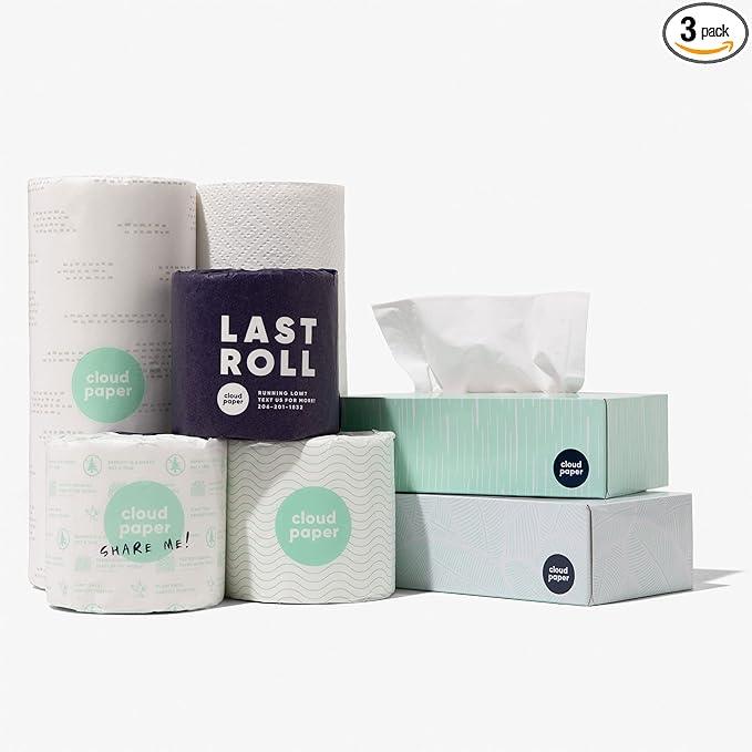 Bamboo Toilet Paper, Paper Towels, and Tissues - Compact Bundle Box for Eco-Friendly Households - 12 rolls bamboo toilet paper, 3 rolls bamboo paper towels, and 2 boxes bamboo facial tissues - ModernBath