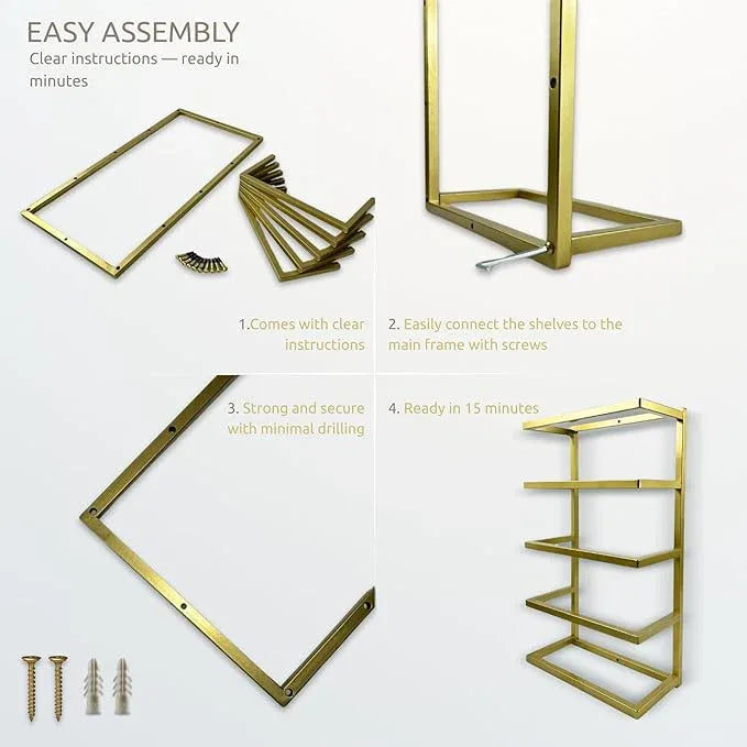 Modern Tiered Towel Rack - Wall-Mounted Metal Towel Shelf for Bathroom, Space-Saving Storage for Towels, Organizers, and Home Decor (Gold, 5-Tier) - ModernBath