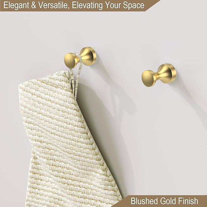 Epock Towel Hooks for Bathrooms Set of 3, Screw-in Stainless Steel Robe Coat Clothes Hook Bathroom & Kitchen Round Style Small Wall Hooks Rustproof -Brushed Gold - ModernBath