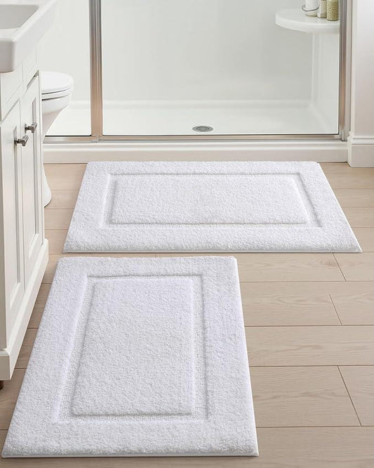 DEXI Bathroom Rugs Set 2 Piece 32x20, Washable Non Slip Bath Mat for Shower Floor, Absorbent Quick Dry Bathmat with Rubber Backing, Ultra Soft Plush Carpet for Tub, White - ModernBath