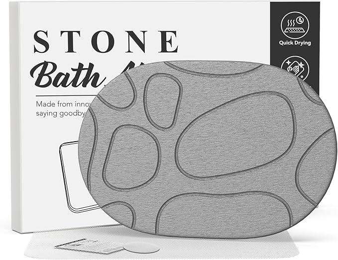 Cenepor Stone Bath Mat Diatomaceous Earth: Non-Slip Super Absorbent Shower Mat Quick Drying Bathroom Mat, Easy to Clean & Odorless Diatomite Bathmats for Bathroom Floor, Grey - ModernBath