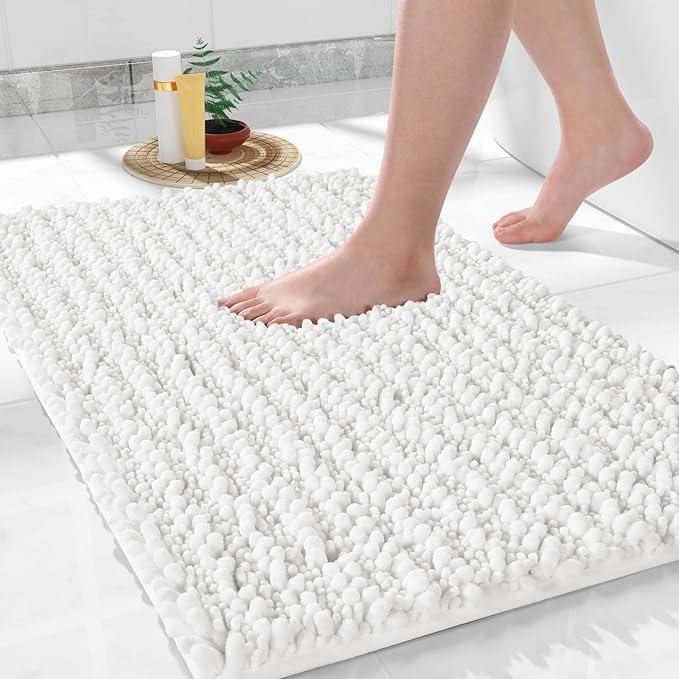 Yimobra Large Bathroom Rugs Non Slip Washable 36x24 Inch - Ultra Soft Absorbent Chenille Bath Mat, Quick Dry Shaggy Floor Carpet for Tub Shower, White Home Decor Accessories - ModernBath