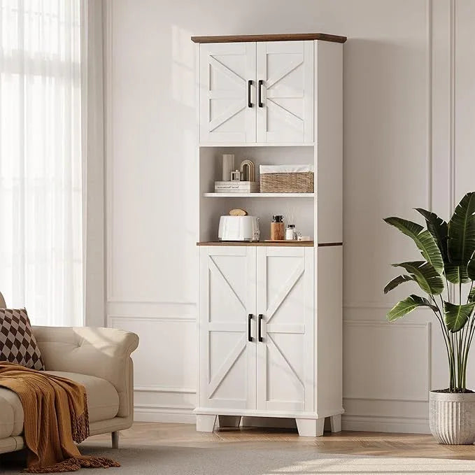 Farmhouse Bathroom Storage Cabinet, 67.9" Tall Freestanding Cabinet with 7 Adjustable Shelves & Barn Doors, Multipurpose Pantry Cupboard for Kitchen, Bathroom, Living Room, Dining Room - ModernBath