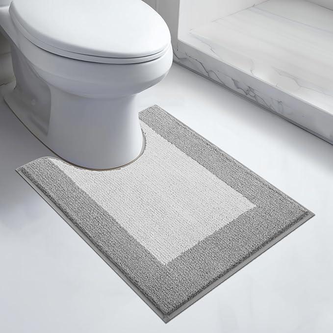 anllugs Bathroom Rugs U-Shaped 20" x 24", Non-Slip Extra Soft Absorbent Bath Rugs, Machine Washable Quick Dry Bath Mats for Toilet Base, Light Grey & Grey - ModernBath