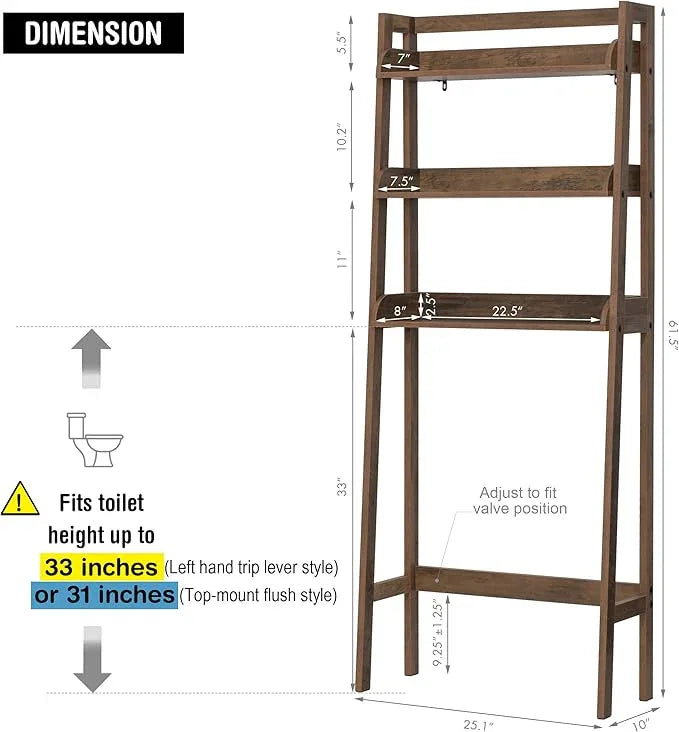 UTEX Over The Toilet Storage Shelf, 3-Tier Over Toilet Bathroom Organizer, Above Toilet Storage Rack (Wood Grain) - ModernBath
