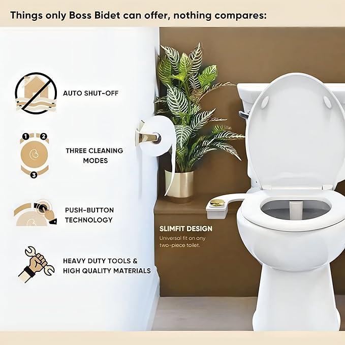 Boss Bidet Revolution Cool Water. Bidet Attachment for Toilet. Luxury Design, Bathroom Bidet Sprayer for Toilet, auto Shut Off, Non Electric, Dual Nozzle, Feminine wash, self Cleaning. Italian Oak. - ModernBath