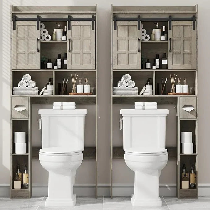 Over The Toilet Storage Cabinet, Farmhouse Storage Cabinet Over Toilet with Sliding Doors，Home Space-Saving Toilet Rack, for Bathroom, Restroom, Laundry.Wash Grey - ModernBath