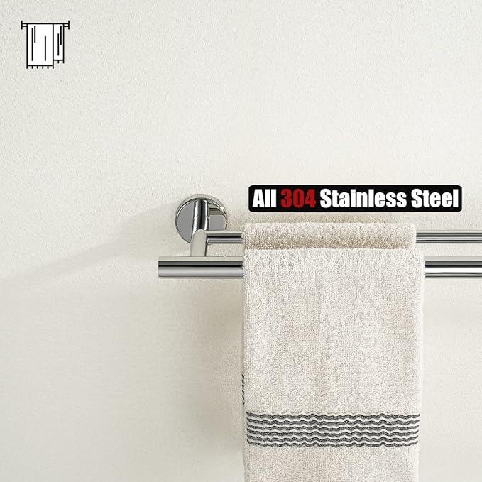 JQK Double Bath Towel Bar, 33 Inch 304 Stainless Steel Thicken 0.8mm Towel Rack for Bathroom, Towel Holder Polished Chrome Wall Mount, Useable Length 30 Inch 2 Pack, TB100L30-CH-P2 - ModernBath