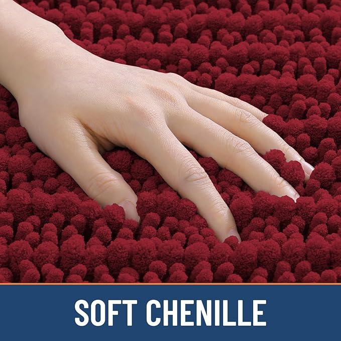 Smiry Bathroom Rugs Mat 24x16, Extra Soft Absorbent Chenille Bath Rugs, Non Slip Rubber Backing Machine Washable Quick Dry Bath Mats for Bathroom Floor, Tub, Shower, Home Decor Accessories, Red - ModernBath