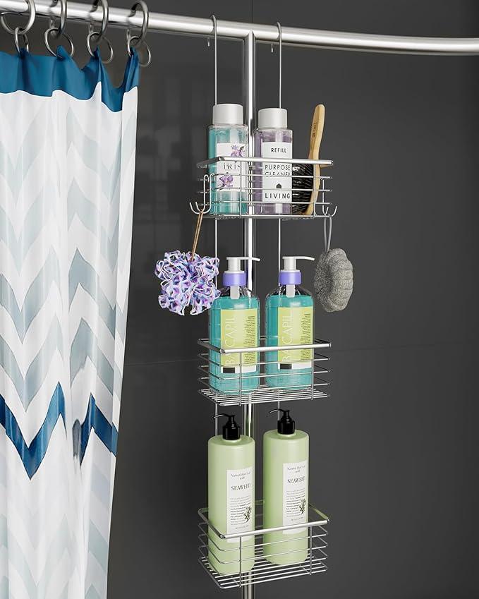 YQH 3-Tier Hanging Shower Rack - Door Organizer with 2 Hooks for Razor, Shower Balls and More (3 Tiers) - ModernBath