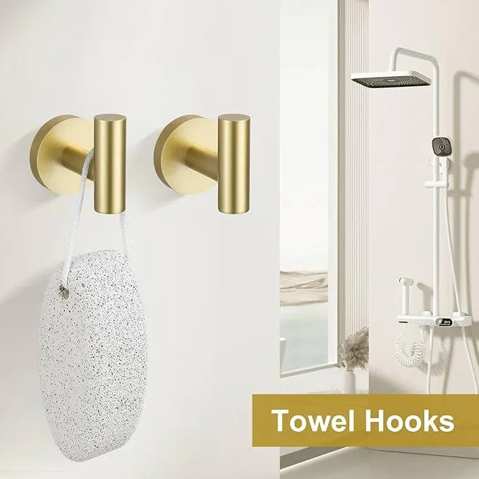 5 Pieces Brushed Gold Towel Bar Set, Upgraded Round Bathroom Hardware Accessories Set, Toilet Paper Holder Towel Holder Set for Bathroom Stainless Steel Wall Mounted 23.6Inch - ModernBath