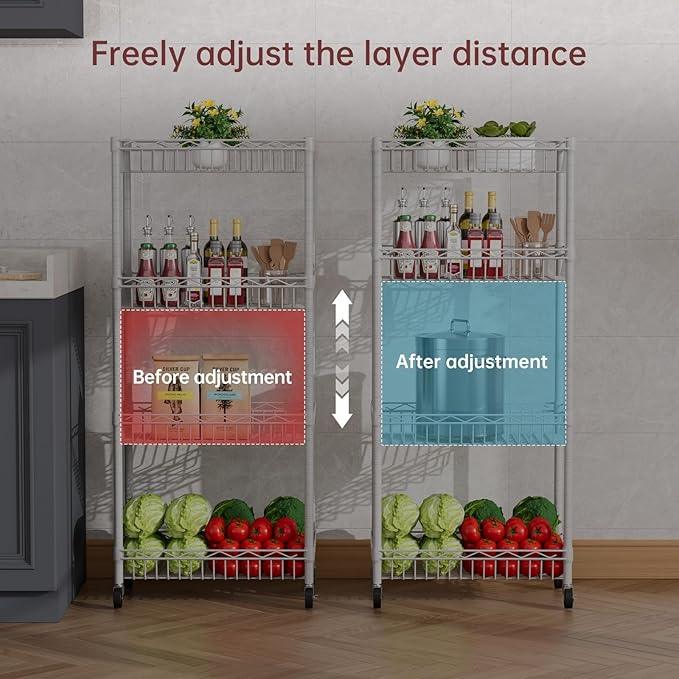 4 Tier Basket Shelf Wire Shelving Unit Adjustable Storage Shelves Big Basket Rack for Garage Kitchen Office Pantry Corner 17.2" Dx12.2 Wx50 H White - ModernBath