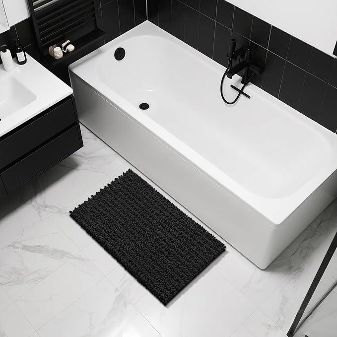 Yimobra Large Bathroom Rugs Non Slip Washable 36x24 Inch - Ultra Soft Absorbent Chenille Bath Mat, Quick Dry Shaggy Floor Carpet for Tub Shower, Black Home Decor Accessories - ModernBath