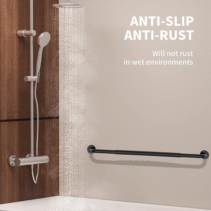 36 Inch Shower Grab Bar w/Anti Slip Rubber Grip, Munzong Black Stainless Steel Bathroom Grab Bar, Bathroom Balance Bar,Safety Handrail Support,Handicap Injury Elderly Senior Assist Bath Handle - ModernBath