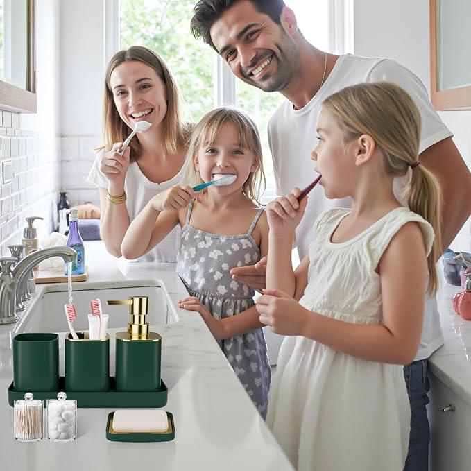 25PCS Bathroom Accessory Set, Dark Green Bathroom Set with Large-Capacity 4 Gallon Trash Can,Bathroom Rugs Set, Waterproof Shower Curtain, Toilet Brush, Toothbrush Holder & Soap Dispenser - ModernBath