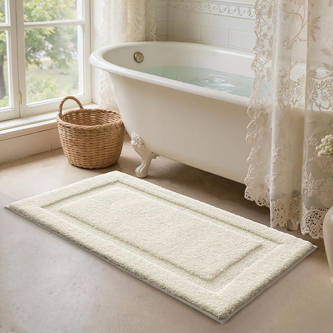 LUMI Ultra Soft Bathroom Rugs Non Slip with Rubber Backing, Absorbent Washable Bath Mat Quick Dry, Upgraded Premium Microfiber Plush Carpet for Bathtub and Shower Floor, Ivory White, 24x60 - ModernBath
