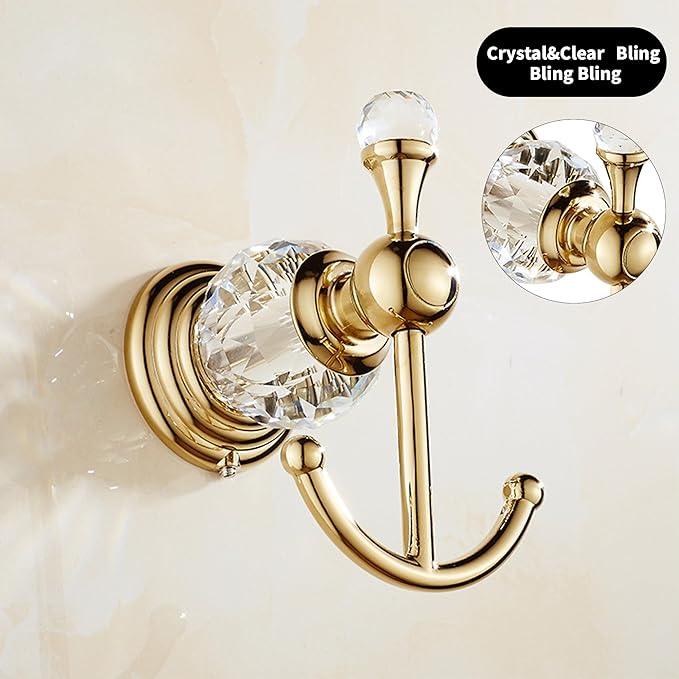 Crystal Gold Towel Hook, Gold Bathroom Robe Hook, Coat Rack Hanger Heavy Sturdy Double Towel Hooks Bath Farmhouse Clothes Hook Wall Mounted Modern for Bathroom Kitchen Washroom - ModernBath