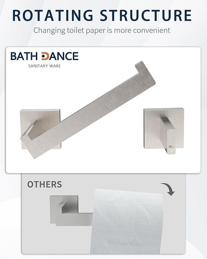 BATHDANCE Brushed Nickel Toilet Paper Holder Wall Mount, Square Stainless Steel Rustproof Double Post Pivoting Tissue Roll Holder for Bathroom, Commercial Toilet Paper Dispenser, Sliver - ModernBath