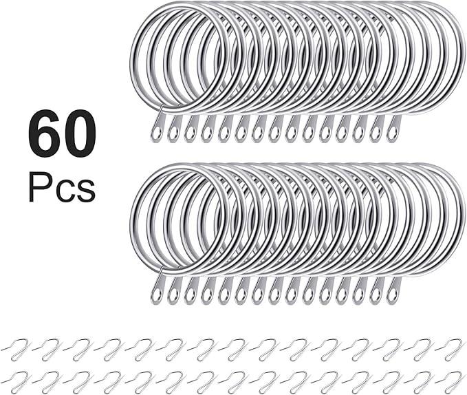 Hotop 30 Pcs Metal Drapery Curtain Rings 0.98/1.26/1.65 inch Interior Diameter and 30 Pcs Hanging Curtain Drapery Pin Hooks for Window Door Shower(Silver,32 mm) - ModernBath