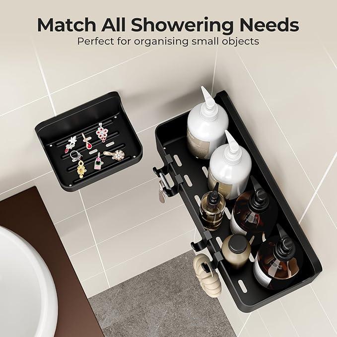 Orimade Shower Caddy 3-Pack, No-Drill Adhesive Shelves for Bathroom, Rustproof ABS Storage Organizer Set, Black - ModernBath