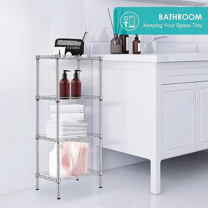 4 Tier Wire Shelving Unit, Height Adjustable Wire Shelves with 264 LBS Capacity, Metal Storage Rack Organizer for Laundry, Kitchen, Bathroom, Pantry, Closet (9.8"D x 13.7"W x 31.5"H, Silver) - ModernBath