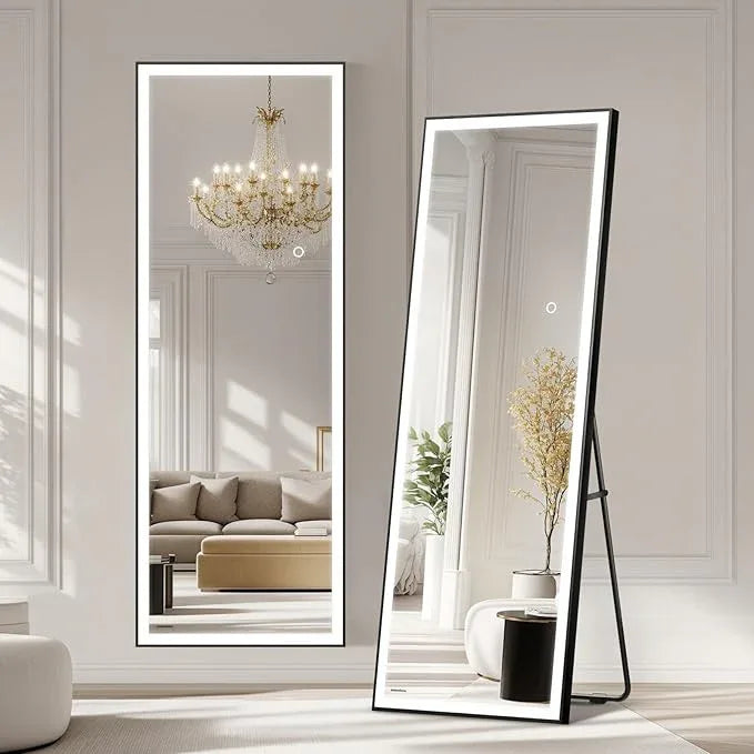 Kosmonia 65x24 Full Length Mirror, Dimmable 3 Color LED Light w/Light Memory, Distortion Free Silver Coating Mirror, HD Reflection &Anti Desilvering,Tempered Glass &Shatter Proof Film Doubles Safety - ModernBath