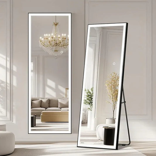 Kosmonia 65x24 Full Length Mirror, Dimmable 3 Color LED Light w/Light Memory, Distortion Free Silver Coating Mirror, HD Reflection &Anti Desilvering,Tempered Glass &Shatter Proof Film Doubles Safety - ModernBath