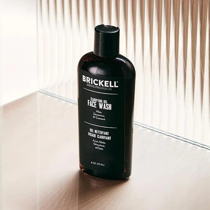 Brickell Men's Clarifying Gel Face Wash for Men, Natural and Organic Rich Foaming Daily Facial Cleanser Formulated With Geranium, Coconut and Aloe, 8 Ounce, Scented - ModernBath