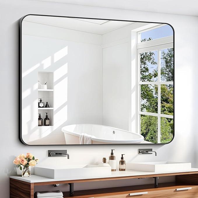 DESBING 40" x 48"Bathroom Mirror, Matte Black Wall Mirror with Metal Frame, Decorative Rectangular Vanity Mirror for Bedroom Bathroom Living Room Entryway (Horizontal/Vertical) - ModernBath